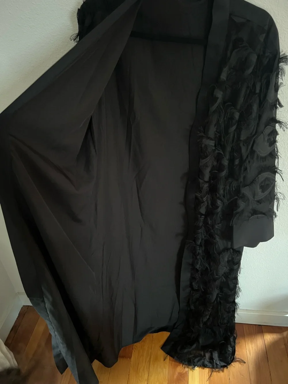 Black Sheer Feathered Duster Robe | Gothic Textured Kimono - Picture 4 of 6